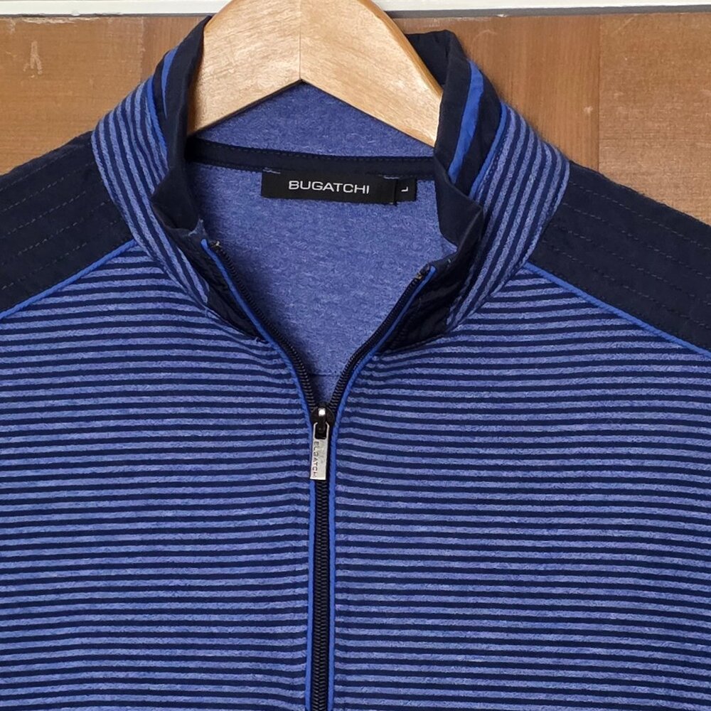 BUGATCHI Navy/Blue Stripe 1/4 zip w/ nylon accents Large